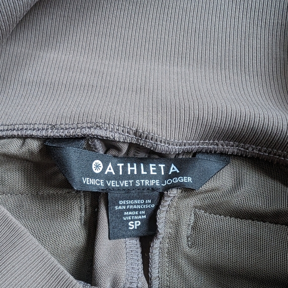 Athleta Venice Velvet Stripe Joggers Sz Small Grey/brown - Picture 5 of 5